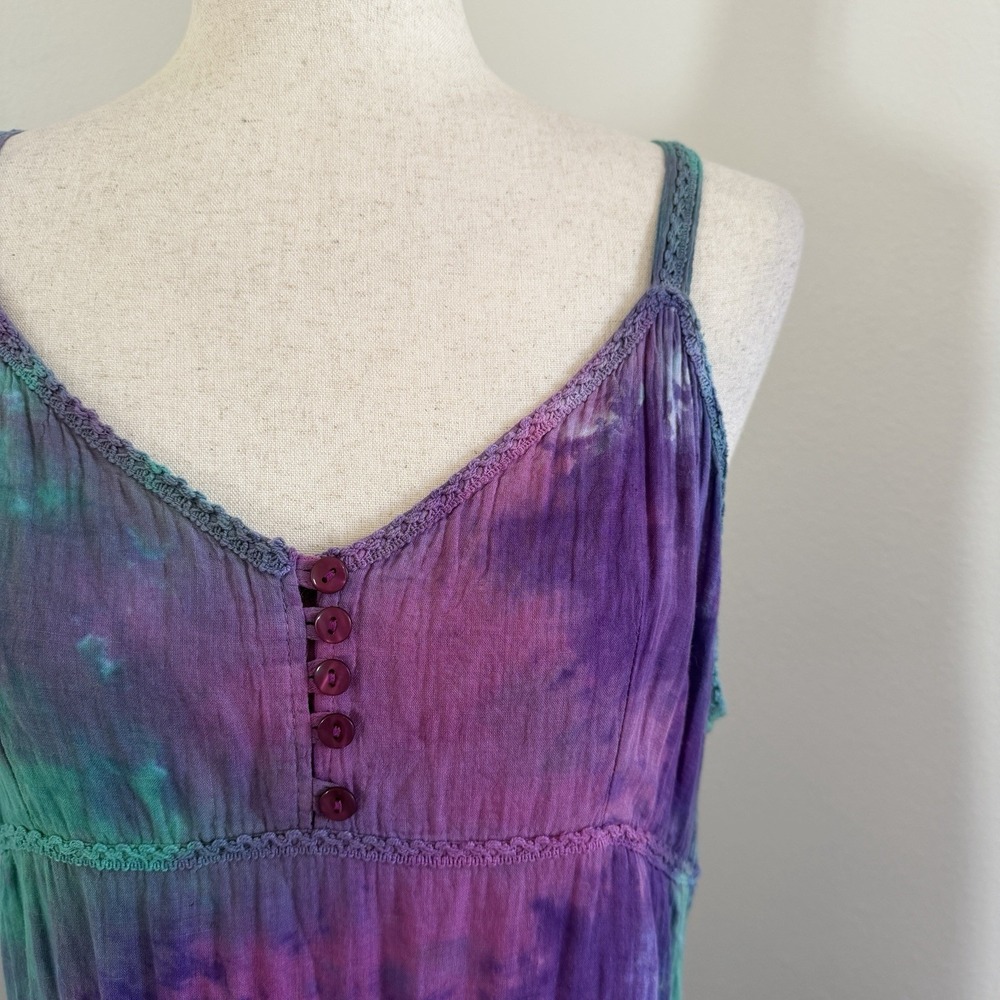 VTG Hibiscus Flower Dress Size Medium Purple Smocked Hawaiian Boho Peasant Fairy - Picture 3 of 9